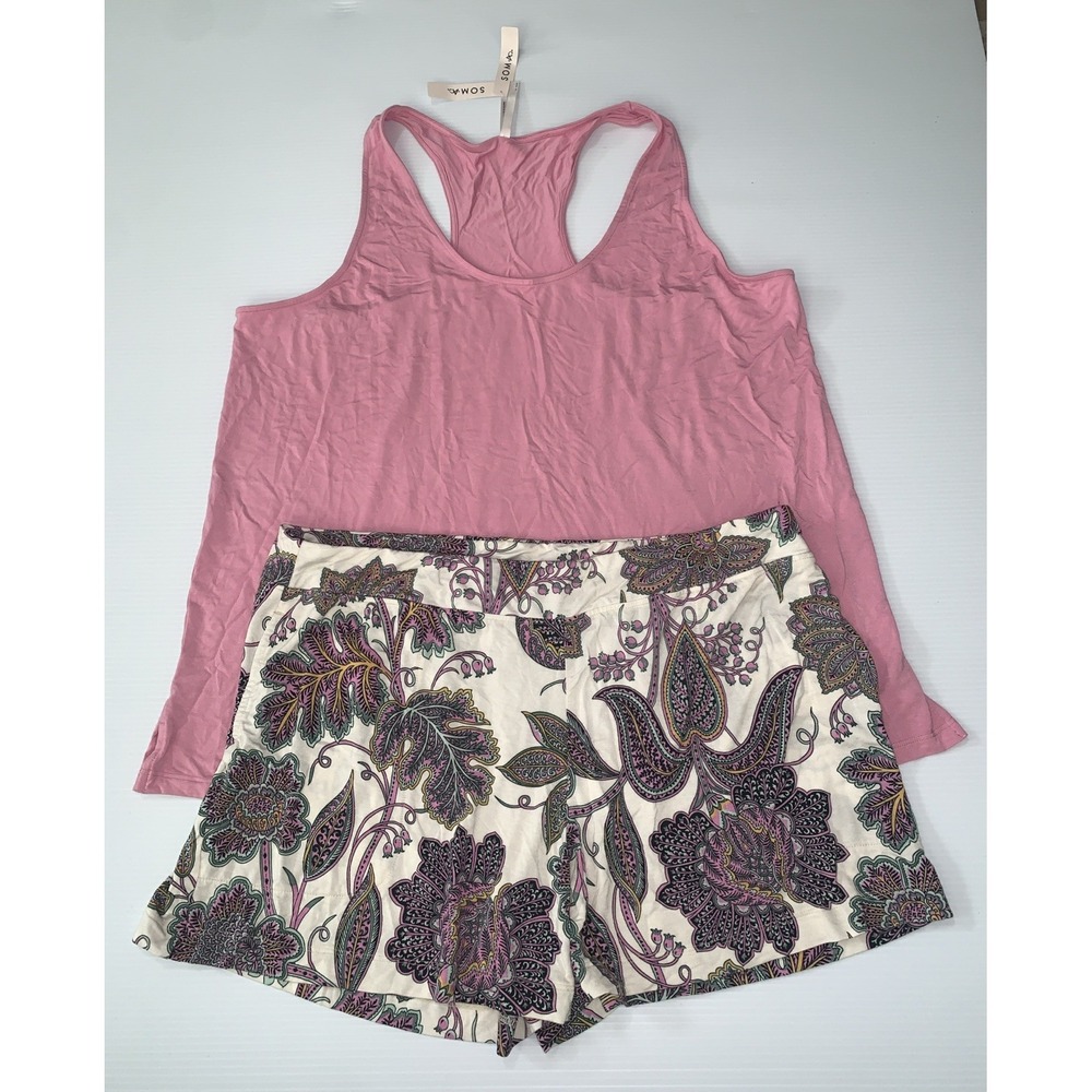 New SOMA COOL NIGHTS 2 Piece Pajama Set Shorts & Cami Top Floral Paisley Pink XL